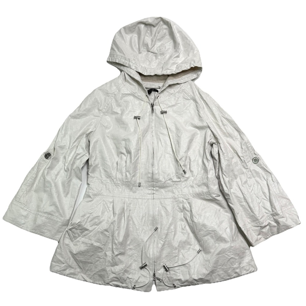 Lafayette 148 New York White Abalo Linen Zip Up Hooded Jacket Women Sz 12 Snake‎